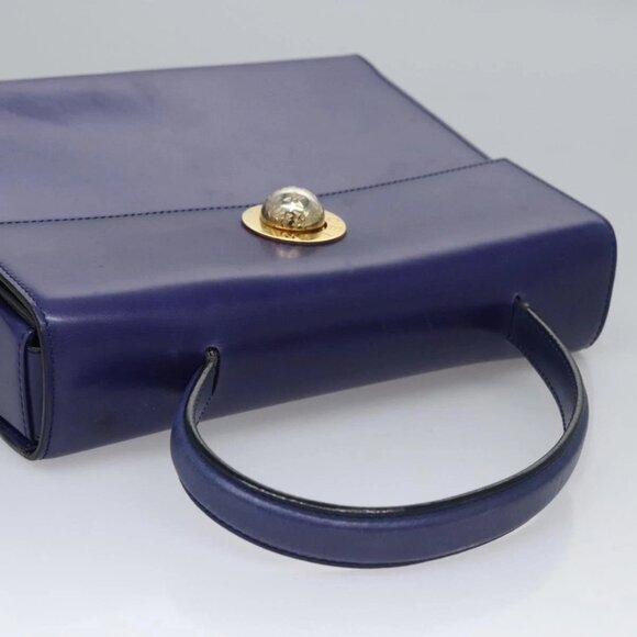 CELINE Hand Bag Leather Blue Gold Auth BD984 - Picture 7 of 16